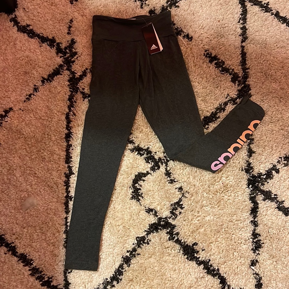 adidas leggings with colored logo down the leg